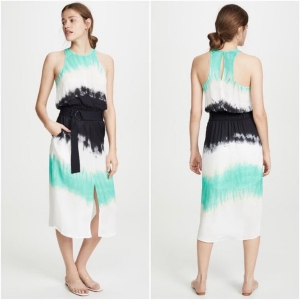 A.L.C Tallulah Tie-Dye Sleeveless Silk Midi Dress Belted Racerback Size 14 - Picture 2 of 11